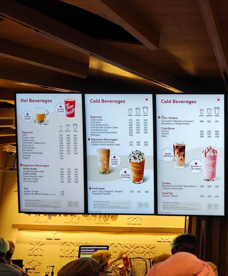 Tim Hortons India  Branch, Location, Menu List